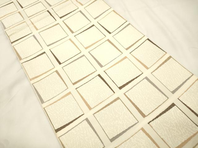 平和屋着物●西陣　岡文織物謹製　六通柄袋帯　格子柄　証紙付き　正絹　逸品　CABK8690dy