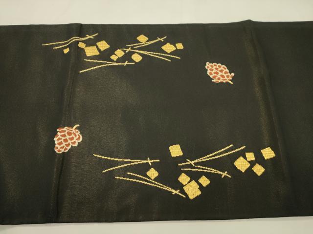 平和屋着物●六通柄袋帯　飛鶴文　黒地　金糸　正絹　逸品　CABK8692dy
