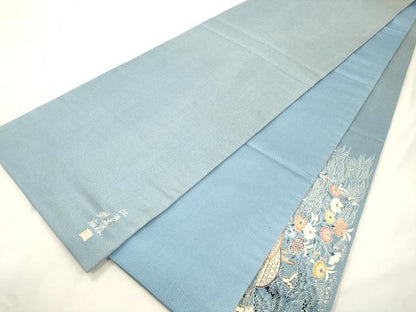 平和屋着物●太鼓柄袋帯　作家物　江戸友禅　風景文　金通し地　正絹　逸品　CABK8693dy