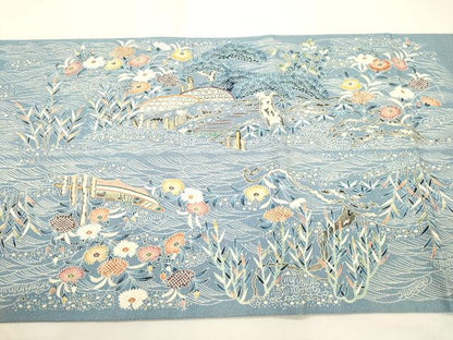 平和屋着物●太鼓柄袋帯　作家物　江戸友禅　風景文　金通し地　正絹　逸品　CABK8693dy