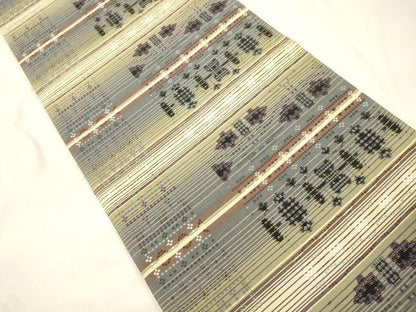 平和屋着物●六通柄袋帯　花織　幾何学文　正絹　逸品　CABK8694dy