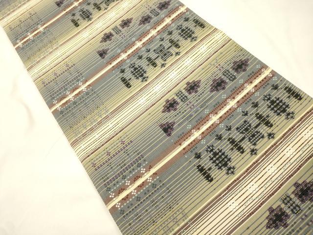 平和屋着物●六通柄袋帯　花織　幾何学文　正絹　逸品　CABK8694dy