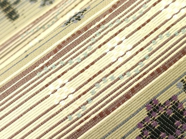 平和屋着物●六通柄袋帯　花織　幾何学文　正絹　逸品　CABK8694dy