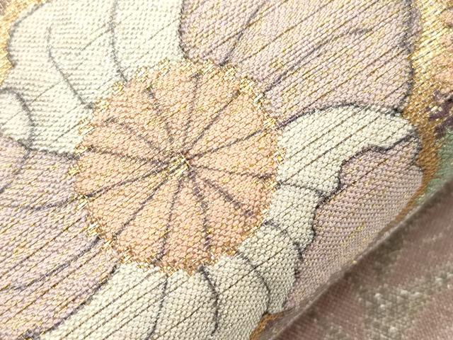 平和屋着物●太鼓柄袋帯　辻が花　金糸　正絹　逸品　CABK8695dy