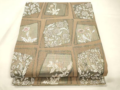 平和屋着物▽西陣　山田幸謹製　六通柄袋帯　スリーシーズン　春夏秋　草花文　金糸　証紙付き　正絹　逸品　CABK8696dy