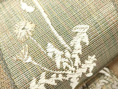 平和屋着物▽西陣　山田幸謹製　六通柄袋帯　スリーシーズン　春夏秋　草花文　金糸　証紙付き　正絹　逸品　CABK8696dy