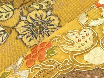 平和屋着物●中国三大刺繍　スワトウ刺繍　相良刺繍　総刺繍　太鼓柄袋帯　草花丸文　金彩　正絹　逸品　CABK8704dy