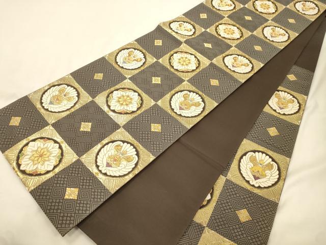 平和屋着物●六通柄袋帯　唐織　花鳥丸文　金糸　正絹　逸品　CABK8705dy