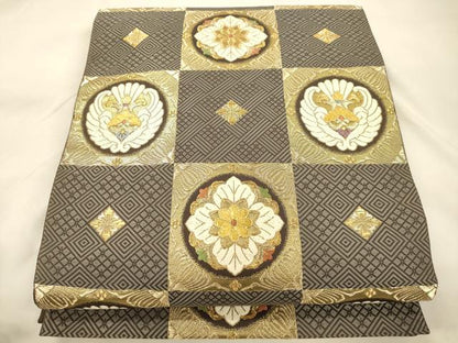 平和屋着物●六通柄袋帯　唐織　花鳥丸文　金糸　正絹　逸品　CABK8705dy