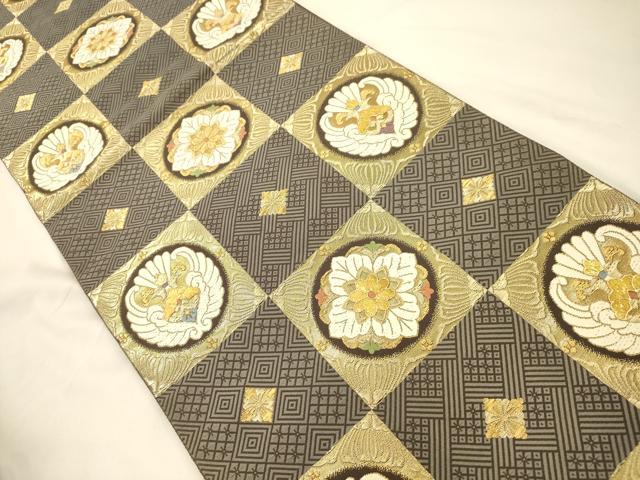 平和屋着物●六通柄袋帯　唐織　花鳥丸文　金糸　正絹　逸品　CABK8705dy