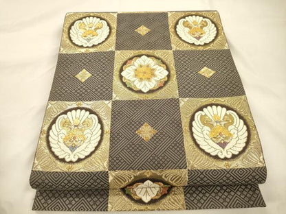 平和屋着物●六通柄袋帯　唐織　花鳥丸文　金糸　正絹　逸品　CABK8705dy