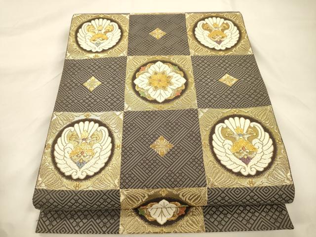 平和屋着物●六通柄袋帯　唐織　花鳥丸文　金糸　正絹　逸品　CABK8705dy