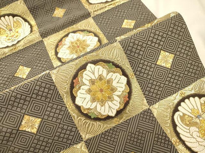 平和屋着物●六通柄袋帯　唐織　花鳥丸文　金糸　正絹　逸品　CABK8705dy