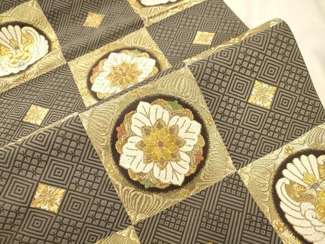 平和屋着物●六通柄袋帯　唐織　花鳥丸文　金糸　正絹　逸品　CABK8705dy