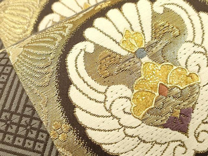 平和屋着物●六通柄袋帯　唐織　花鳥丸文　金糸　正絹　逸品　CABK8705dy