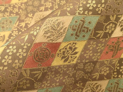 平和屋着物●名物裂一筋　西陣・あらいそ謹製　全通柄袋帯　菱宝尽くし文　金糸　正絹　逸品　CABK8708dy