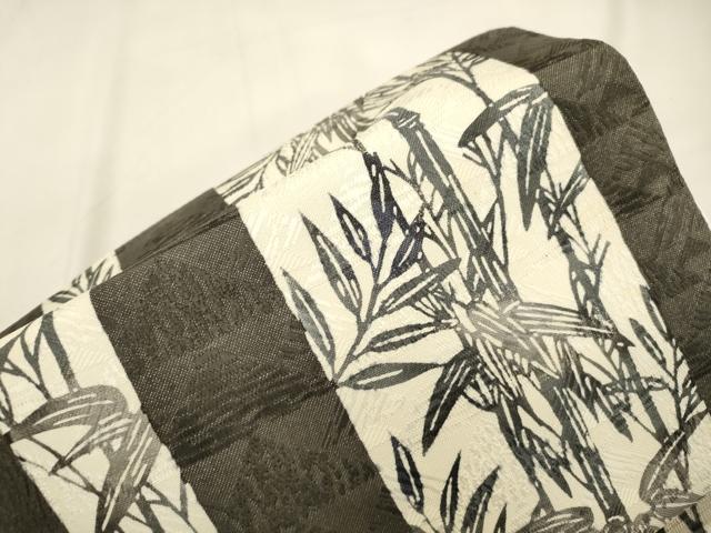 平和屋着物●ワンタッチつけ帯　型染め　笹竹文　銀通し地　正絹　逸品　CABK8711dy