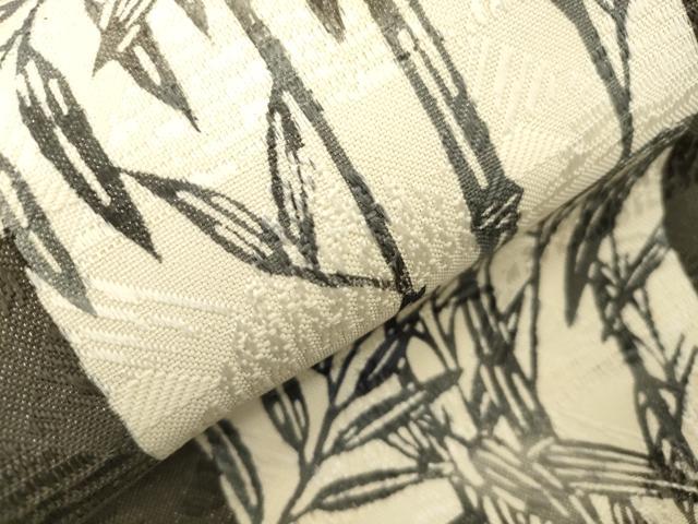 平和屋着物●ワンタッチつけ帯　型染め　笹竹文　銀通し地　正絹　逸品　CABK8711dy