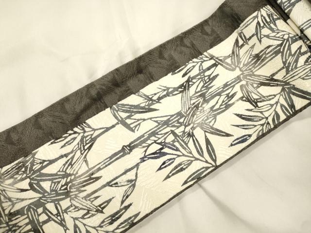 平和屋着物●ワンタッチつけ帯　型染め　笹竹文　銀通し地　正絹　逸品　CABK8711dy