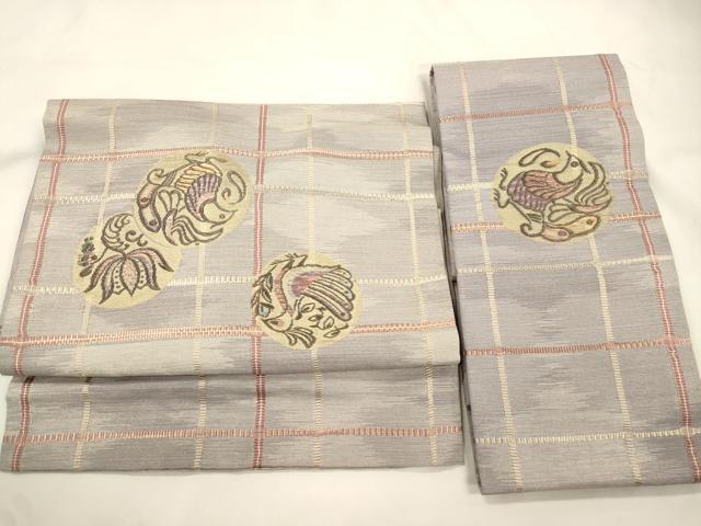 平和屋着物●つけ帯　花鳥丸文　吉野間道　金糸　正絹　逸品　CABK8712dy