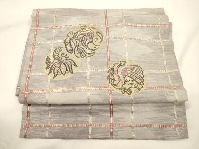 平和屋着物●つけ帯　花鳥丸文　吉野間道　金糸　正絹　逸品　CABK8712dy