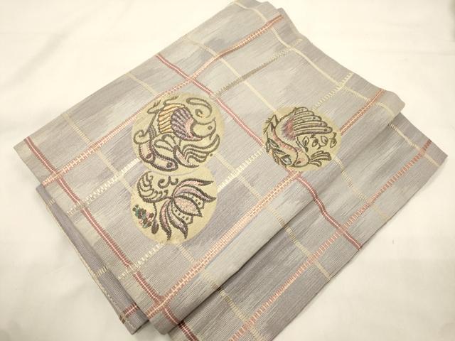 平和屋着物●つけ帯　花鳥丸文　吉野間道　金糸　正絹　逸品　CABK8712dy