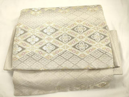 平和屋着物●ワンタッチつけ帯　菱花文　金銀糸　正絹　逸品　CABK8715dy
