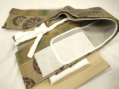 平和屋着物●ワンタッチつけ帯　泥染　片輪車文　金糸　やまと誂製　正絹　逸品　CABK8718dy