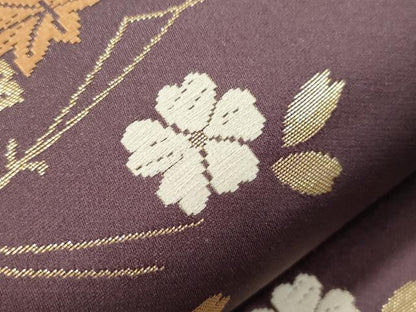 平和屋着物●両面　半幅帯　唐織　草花文　金糸　正絹　逸品　CABK8722dy