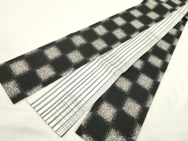 平和屋着物●両面　半幅帯　格子柄　やまと誂製　正絹　逸品　CABK8725dy