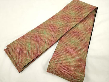平和屋着物●両面　半幅帯　組織　幾何学文　黒地　正絹　逸品　未使用　CABK8726dy