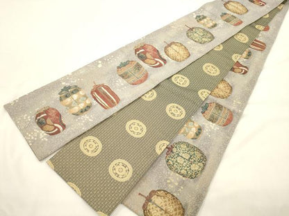平和屋着物●伝統工芸士　新井實　両面　半幅帯　仕覆裂地文錦　正絹　逸品　CABK8729dy