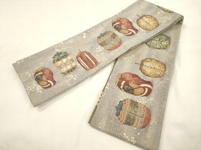 平和屋着物●伝統工芸士　新井實　両面　半幅帯　仕覆裂地文錦　正絹　逸品　CABK8729dy
