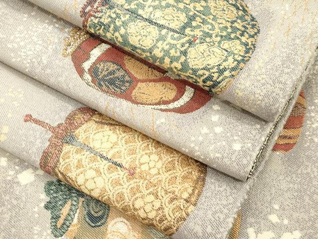 平和屋着物●伝統工芸士　新井實　両面　半幅帯　仕覆裂地文錦　正絹　逸品　CABK8729dy