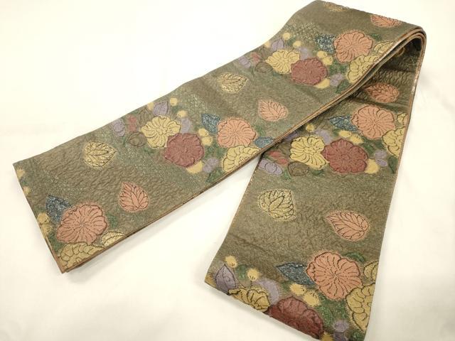 平和屋着物●両面　半幅帯　ふくれ織　辻が花　金糸　正絹　逸品　CABK8732dy