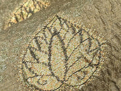 平和屋着物●両面　半幅帯　ふくれ織　辻が花　金糸　正絹　逸品　CABK8732dy