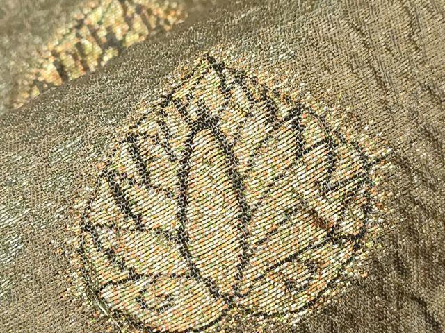 平和屋着物●両面　半幅帯　ふくれ織　辻が花　金糸　正絹　逸品　CABK8732dy