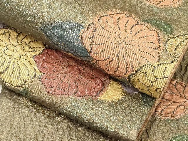 平和屋着物●両面　半幅帯　ふくれ織　辻が花　金糸　正絹　逸品　CABK8732dy
