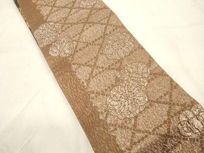 平和屋着物●両面　半幅帯　ふくれ織　辻が花　金糸　正絹　逸品　CABK8732dy