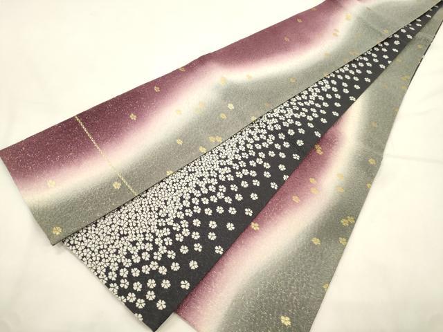 平和屋着物●両面　半幅帯　舞桜文　金糸　正絹　逸品　未使用　CABK8733dy