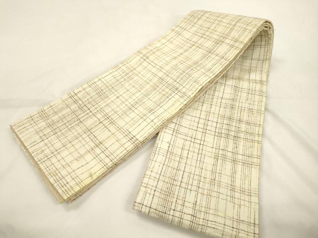 平和屋着物▽両面　半幅帯　スリーシーズン　春夏秋　格子柄　正絹　逸品　CABK8736dy