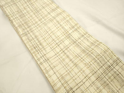 平和屋着物▽両面　半幅帯　スリーシーズン　春夏秋　格子柄　正絹　逸品　CABK8736dy