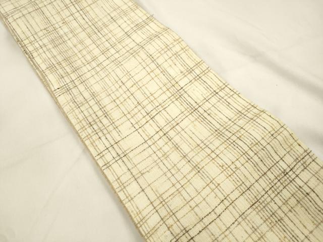 平和屋着物▽両面　半幅帯　スリーシーズン　春夏秋　格子柄　正絹　逸品　CABK8736dy