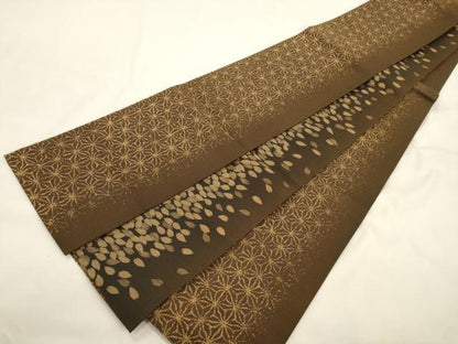 平和屋着物●西陣　両面　半幅帯　紬地　舞桜文　正絹　逸品　CABK8737dy