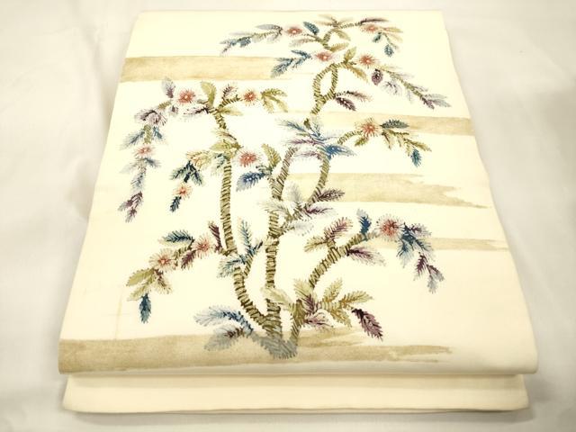 平和屋着物●塩瀬　九寸開き名古屋帯　ろうけつ染め　草花文　正絹　逸品　CABK8759dy