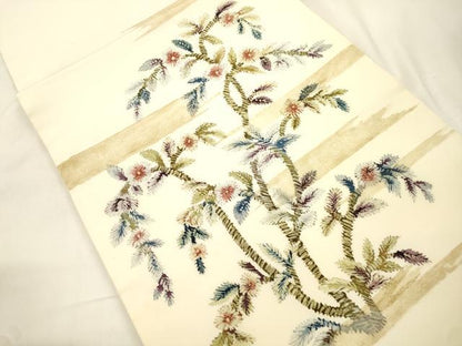 平和屋着物●塩瀬　九寸開き名古屋帯　ろうけつ染め　草花文　正絹　逸品　CABK8759dy