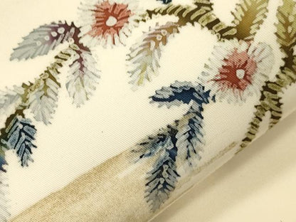 平和屋着物●塩瀬　九寸開き名古屋帯　ろうけつ染め　草花文　正絹　逸品　CABK8759dy
