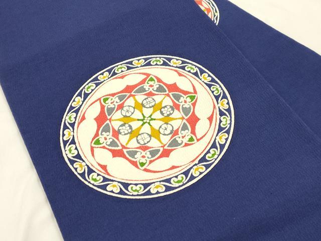 平和屋着物▼九寸名古屋帯　型染め　幾何学花丸文　正絹　逸品　CABK8762dy