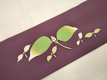 平和屋着物▼塩瀬　九寸名古屋帯　草木文　金彩　正絹　逸品　CABK8764dy