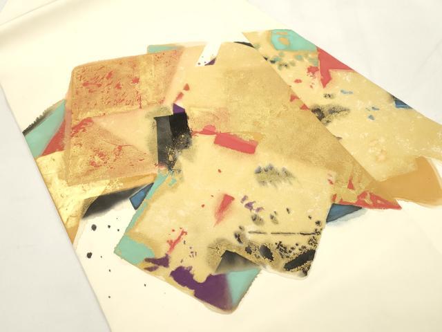 平和屋着物▼塩瀬　九寸名古屋帯　色紙重ね文　金彩　正絹　逸品　CABK8775dy